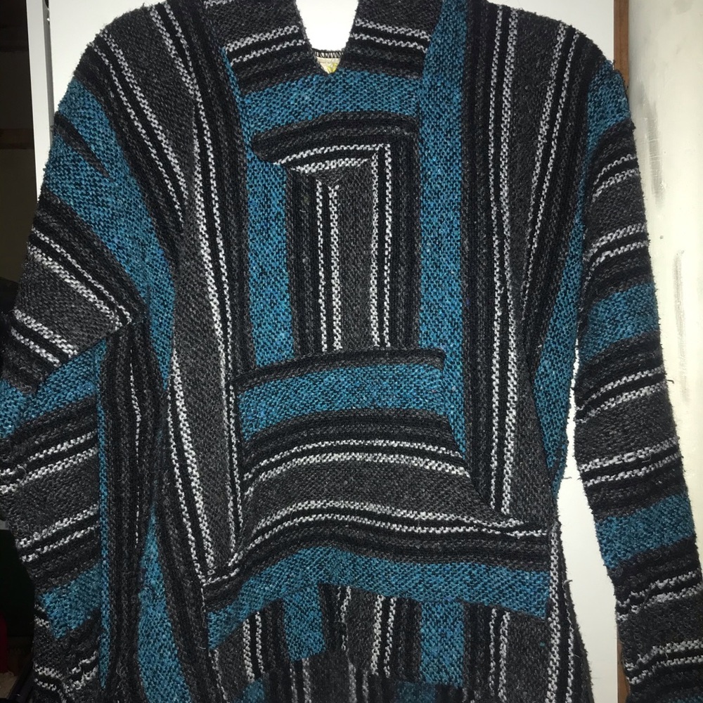 Blue drug rug poncho